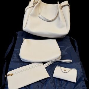 4 piece set NWOT White faux leather Shoulder Bag w/ crossbody, wristlet, ID case